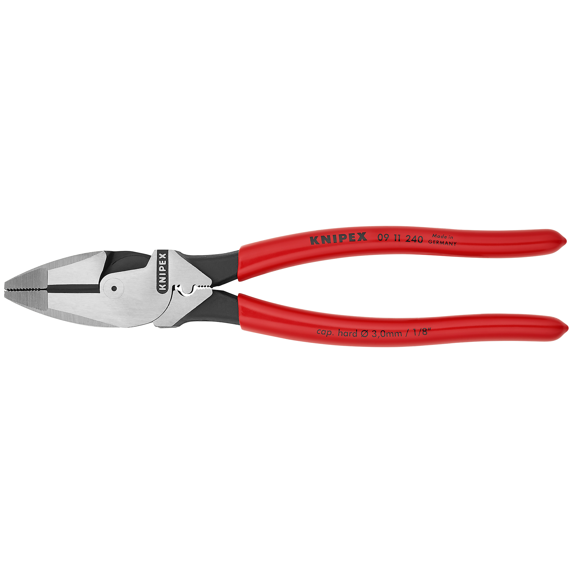 KNIPEX High Leverage Lineman's Pliers - 9.5in., Steel, 0.188in. Jaw Capacity, Fish Tape Puller, Crimper, Model# 09 11 240